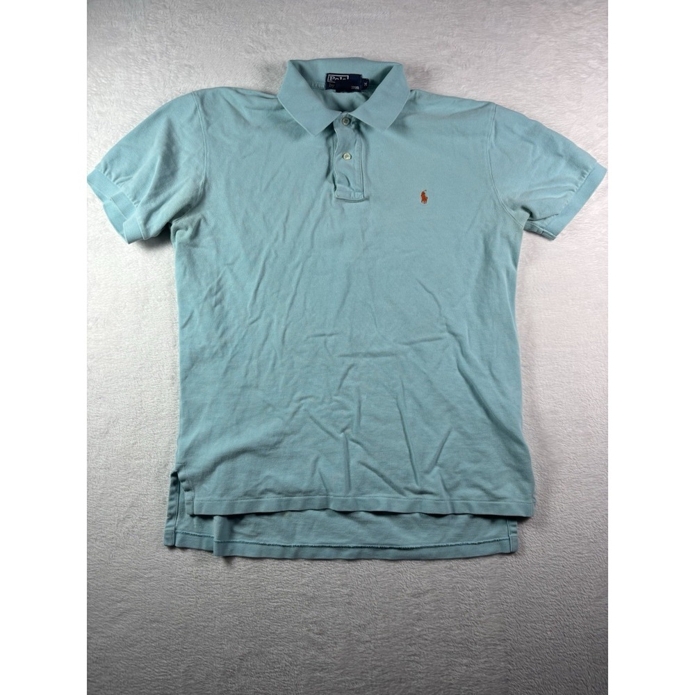 VTG Polo Ralph Lauren Polo Shirt Mens M Blue Orange Pony Short Sleeve Rugby Golf